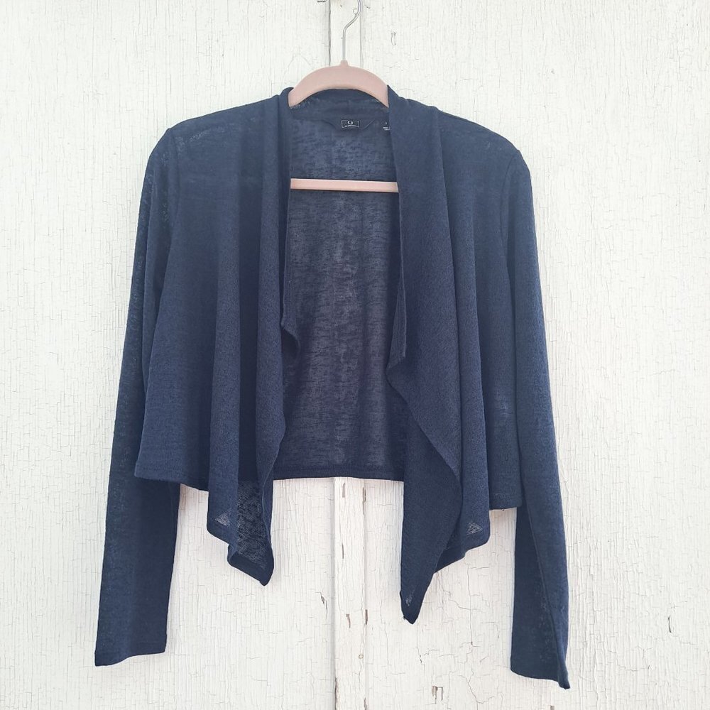 G By Giuliana Navy Blue Open Knit‎ Waterfall Cascade Cardigan Cropped Small